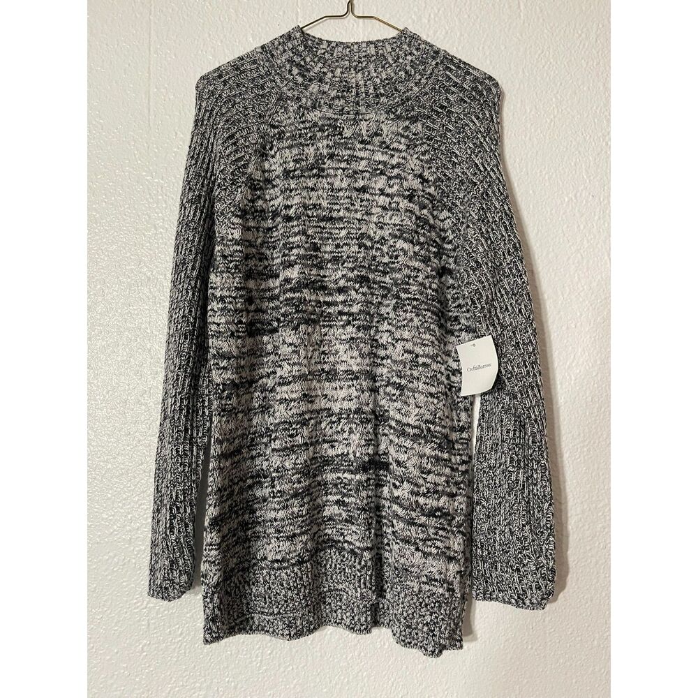 Croft & Barrow NWT Womens XL Black Gray Space Dye Cable Knit Mock Neck Sweater